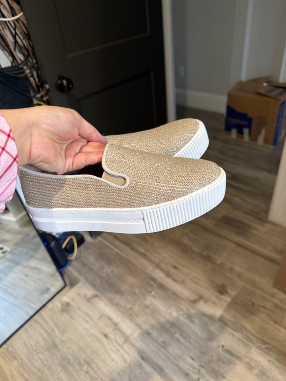 Beige Slip-On Platform Sneakers with White Sole
